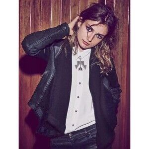Free People Drape Open Front Black Denim Waterfall Moto Jacket‎ -Size 4 / S